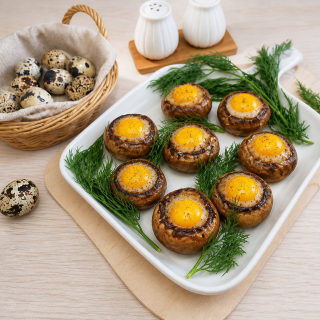Шампиньоны с перепелиными яйцами